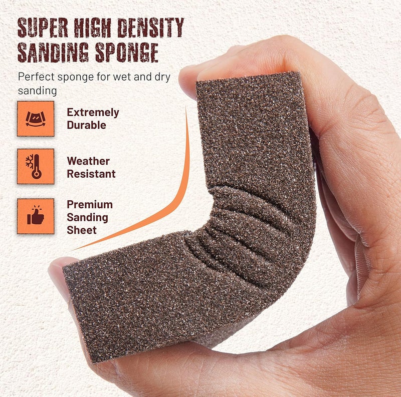 Afruxy Professional-Grade Sanding Sponge 6-Pack with Gloves – 60/80/120/180/220/320 Grit Hand Sander, Durable Sandpaper Block for Drywall Sanding, Wood Sanding - Image 4